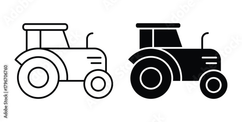 Illustration of Two Simple Tractor Designs in Black and White Styles