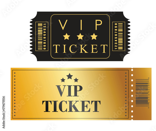 Luxury VIP Golden Ticket Pass on Elegant Black Background: Premium Event Access, Exclusive Concert Invitation, and Award Show Template Design