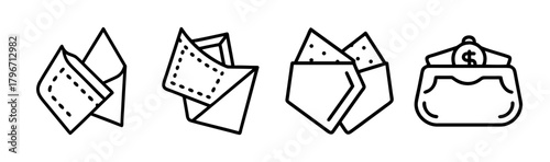 Various pocket square folds and a small purse line art icons set