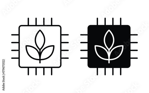 Nature Meets Technology with Leaf Symbol Inside CPU Chip Design