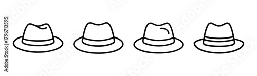 Four classic trilby hats lined up fashionable headwear accessories for style