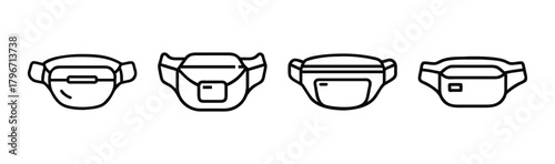 Collection of four different waist bags and fanny pack designs line art