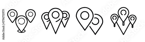 Set of hand drawn map location pins icons for navigation and geo-tagging
