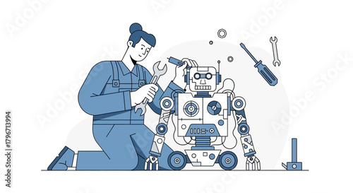 Innovative Robot Assembly A Technician's Precise Work on Advanced Mechanical Engineering