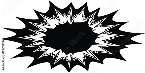 Stylized graphic explosion with sharp jagged edges and a central empty space