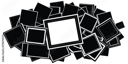 Geometric composition of overlapping black and white squares and frames abstract