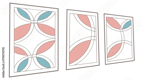 Abstract geometric wall art design with interconnected circles and shapes