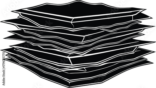 Stack of messy paper sheets isolated on a transparent background illustration