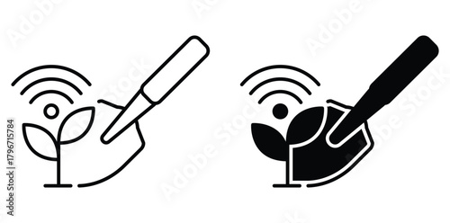 Hand with a Pen Drawing a Plant Icon Representing Sustainable Gardening