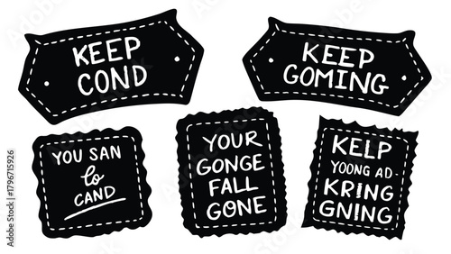 Hand-drawn black doodle speech bubble with garbled motivational text on white