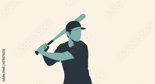 Baseball Player Silhouette Swinging Bat - Vector Illustration