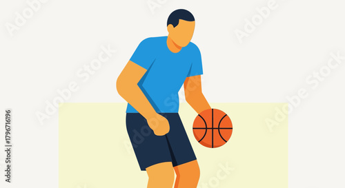 Vector Illustration of Basketball Player Dribbling Ball in a Sports Game