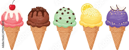 Assorted ice cream cones Vector