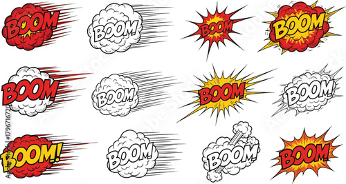 Comic book boom sound effects collection Vector
