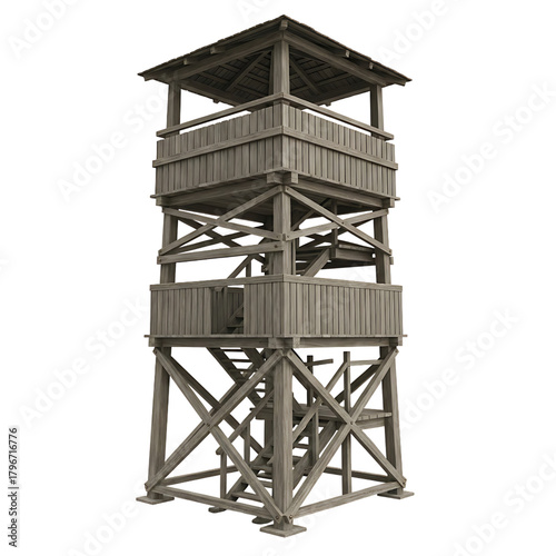 Wooden Watchtower Illustration Isolated Structure Security and Vigilance