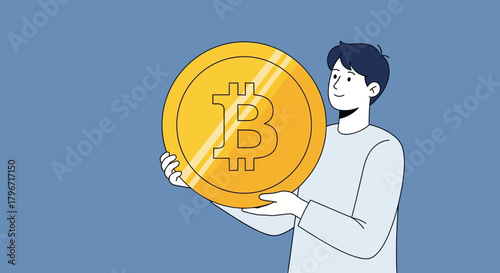 Man Holding a Bitcoin A Modern Icon of Cryptocurrency and Digital Finance