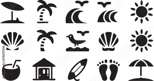 Summer Beach and Vacation Glyph Icon Set