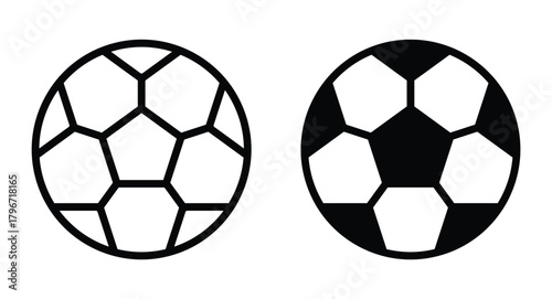 Two Simple Soccer Ball Icons in Black and White for Design Use