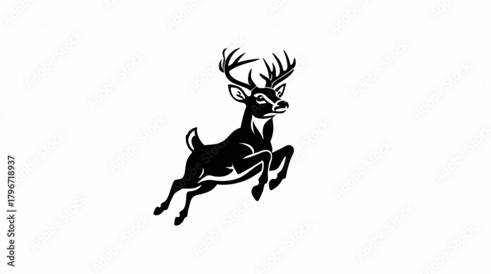 Fototapeta premium Black and white deer animal silhouette illustration