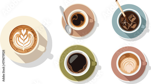 Various coffee drinks top view Vector