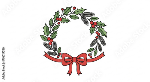 Festive red christmas stocking with holly and white trim ready for holiday gifts and treats hanging for santa's arrival on christmas eve