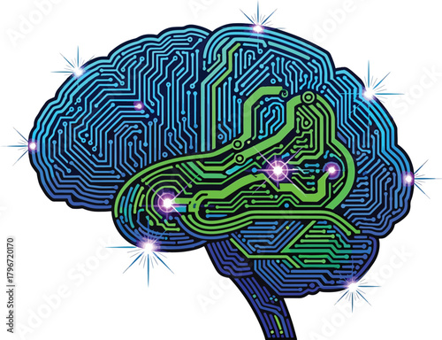 Digital brain circuitry illustration Vector