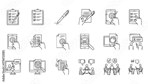 Collection of handdrawn icons representing business processes, tasks, and collaboration