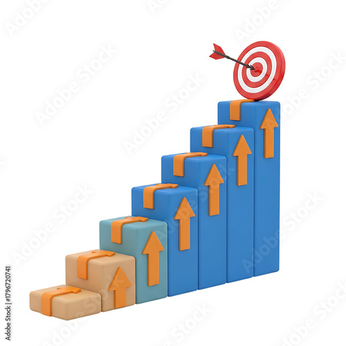Steps to success conceptual illustration of achieving goals and reaching targets