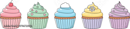 Colorful cartoon cupcakes set Vector