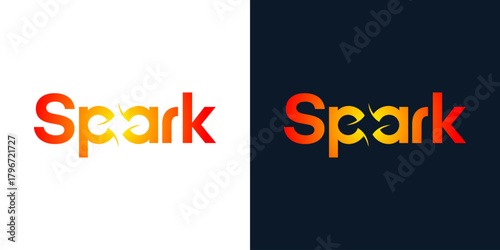 Unique spark logo design template illustration. Spark logo lettering typography concept vector design with sparkling star icon graphic symbol with creative negative space