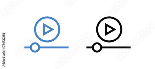 play button icon set for modern digital media interfaces. Outline and solid dark version.