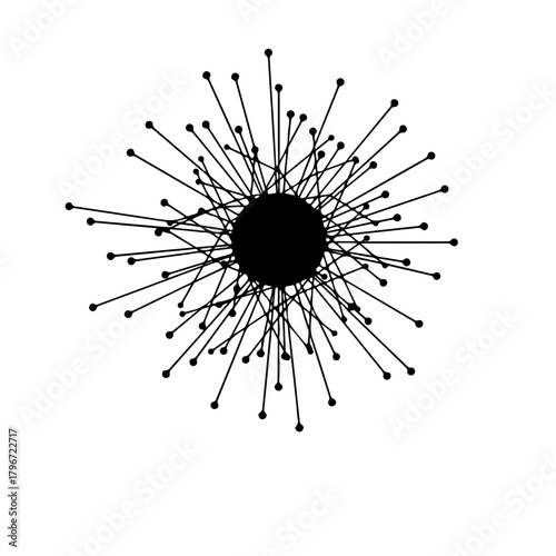 black and white icon illustrating a mass communication network. Small dots (citizens) are interconnected by lines leading to a large central node (government/parliament)