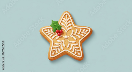 Christmas star gingerbread cookie with icing decoration holiday treat festive season baking design