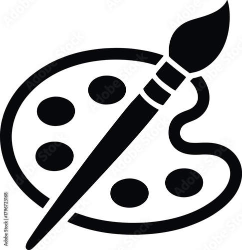 Black and white illustration of a paint palette with brush artistic artist