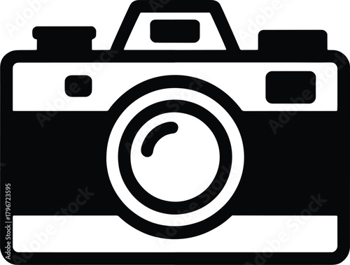 Black and white simple illustration of a vintage camera photography retro camera