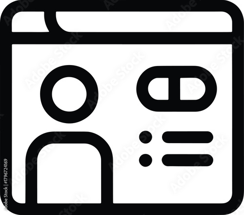 Black outline icon of a user profile on a webpage interface person avatar