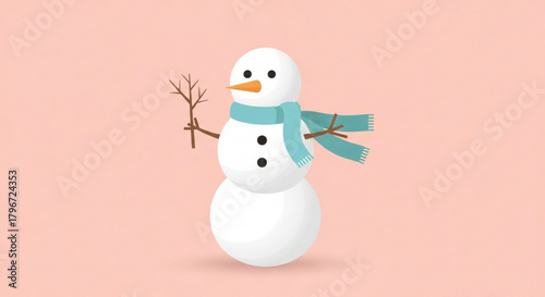 Cute winter snowman illustration with scarf and stick arms for christmas holiday season graphic design