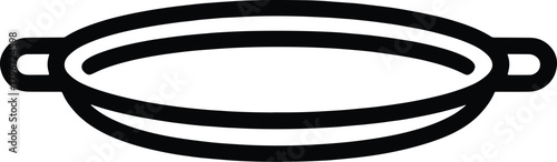Black outline of a simple oval baking dish with handles on white background oval dish cooking pan