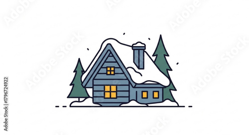 Winter cabin in snowy forest vector illustration for holiday season christmas vacation and cozy home concept