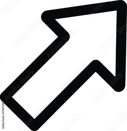 Black thick arrow pointing up and to the right on white background direction pointer