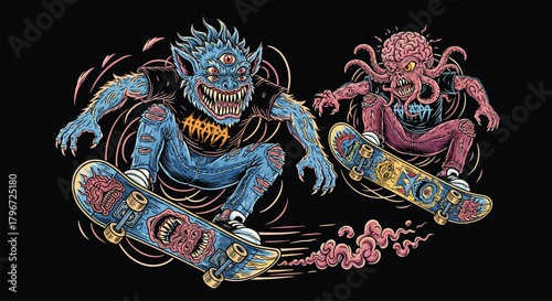 Brain Monster and Blue Beast Skate Duo