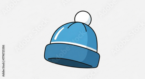 Blue winter hat beanie with pom pom vector illustration for apparel and fashion design projects