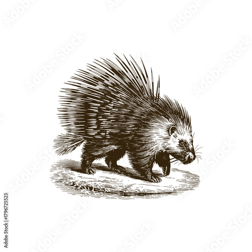 Vintage engraving woodcut porcupine vector illustration art design