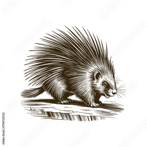Vintage engraving woodcut porcupine vector illustration art design