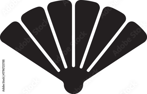 Traditional black folding hand fan vector symbol used for cultural events summer cooling or decorative purposes.