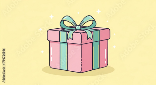 Cute pink gift box present with ribbon bow vector illustration for birthday christmas or any celebration