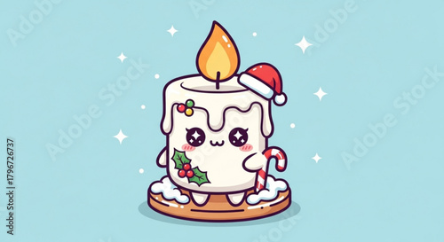Cute christmas candle with santa hat vector illustration holiday season festive kawaii style graphic design