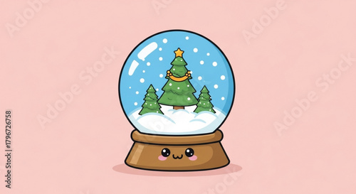 Cute christmas snow globe with christmas tree and kawaii face holiday season winter decoration design