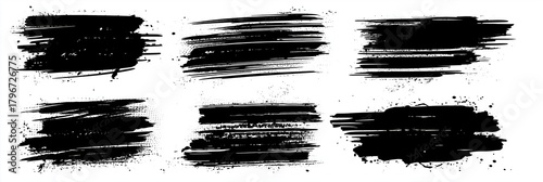 Grunge abstract brush strokes vector elements with bold texture and contrast isolated on white and black backgrounds