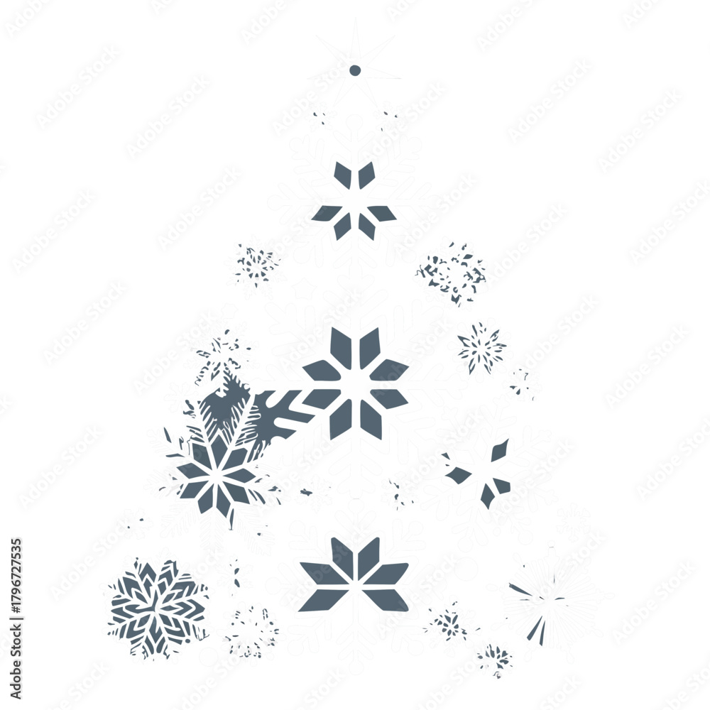 Fototapeta premium Christmas tree made of snowflakes on white background on transparent background